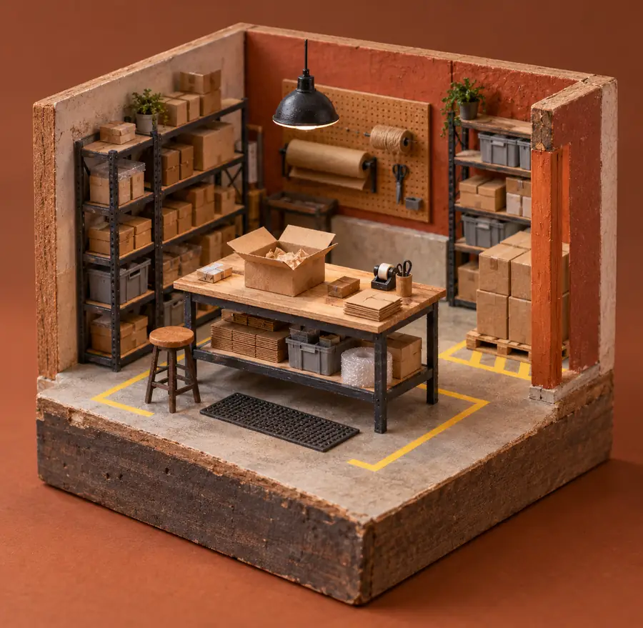 Illustration of warehouse businesses equipment and workspace